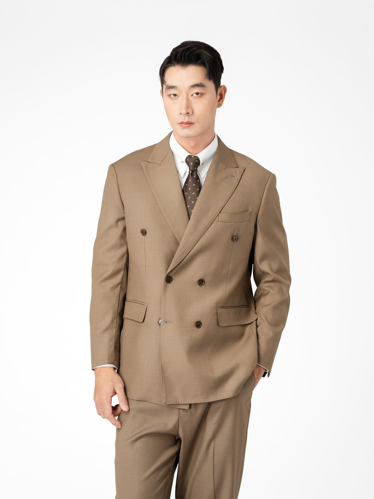 Double Breasted Suit Blazer - Ash Khaki (Regular Fit)