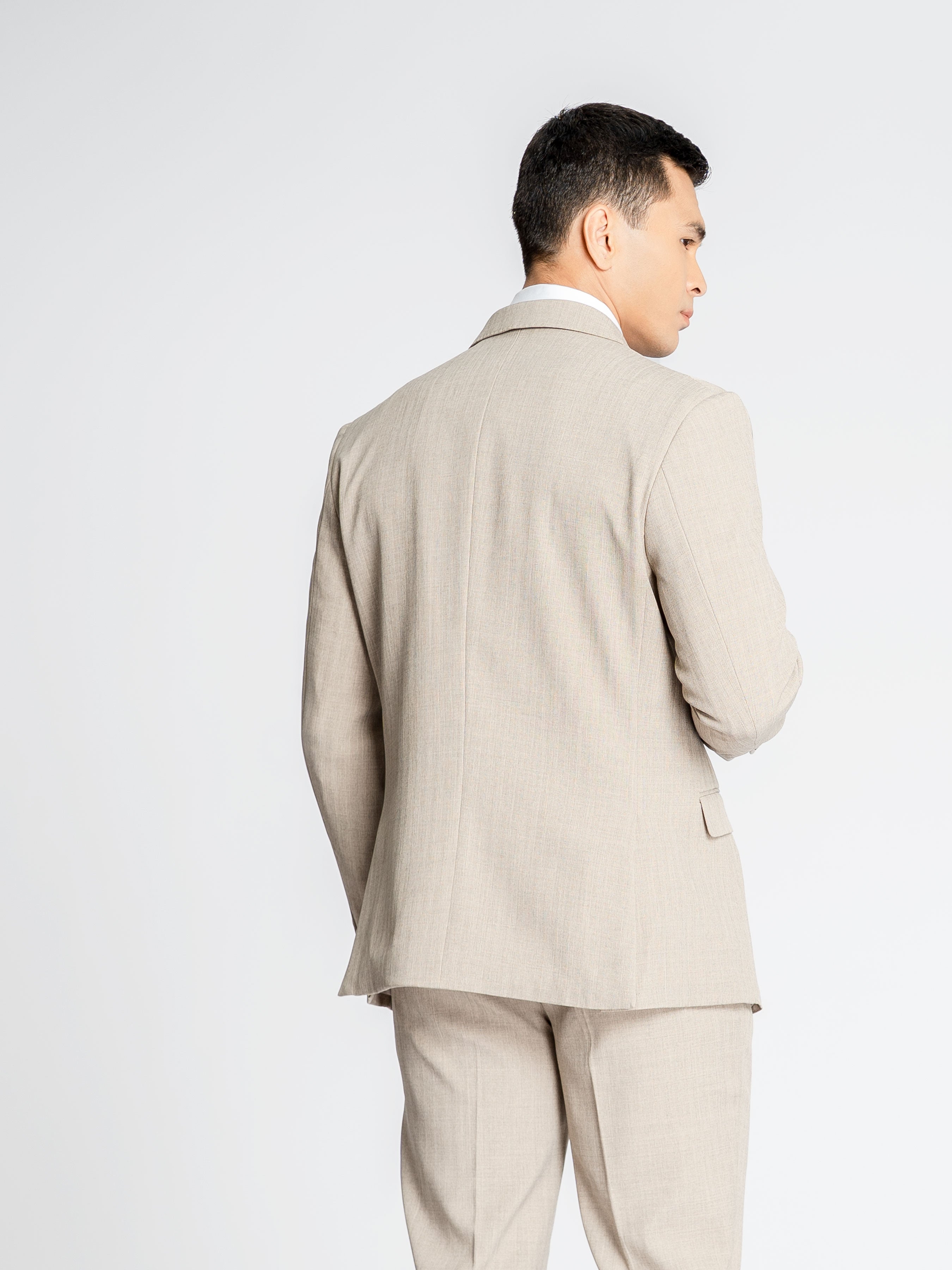 Double Breasted Suit Blazer – Ash Sand (Peak Lapel)