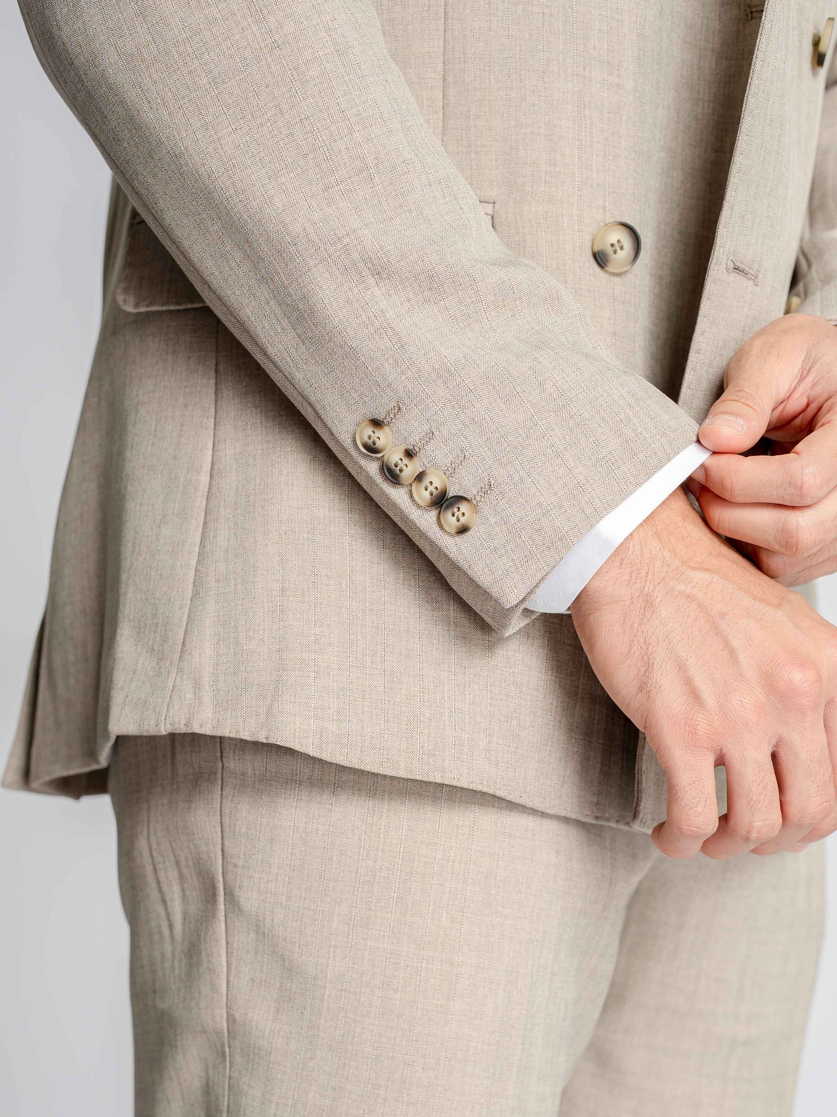 Double Breasted Suit Blazer – Ash Sand (Peak Lapel)