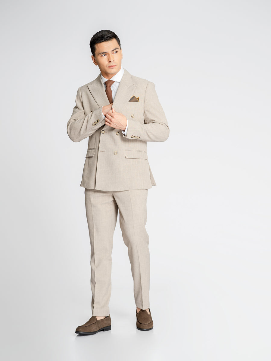DoubleBreastedSuitBlazerAshSand_PeakLapel_Fullbody2 - Zeve