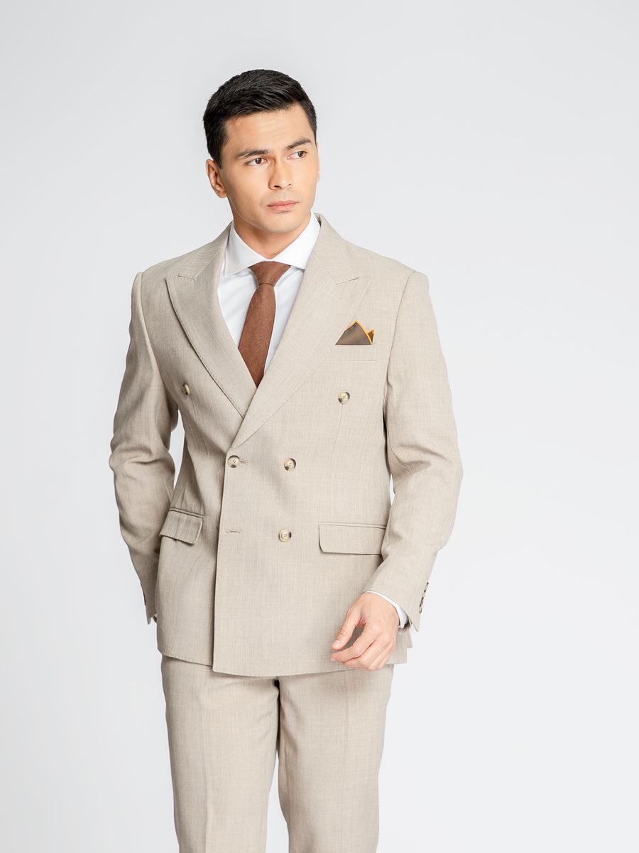 DoubleBreastedSuitBlazerAshSand_PeakLapel_Main - Zeve