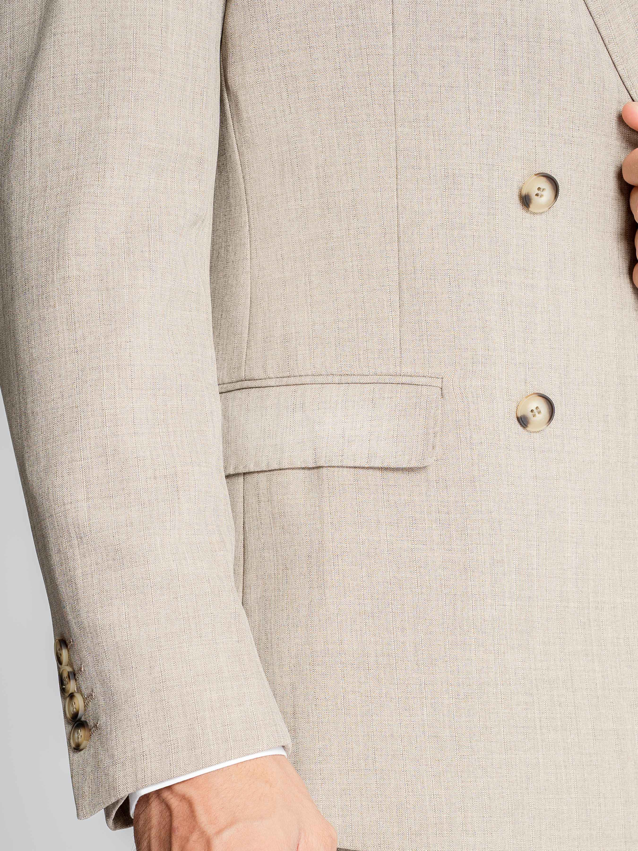 Double Breasted Suit Blazer – Ash Sand (Peak Lapel)