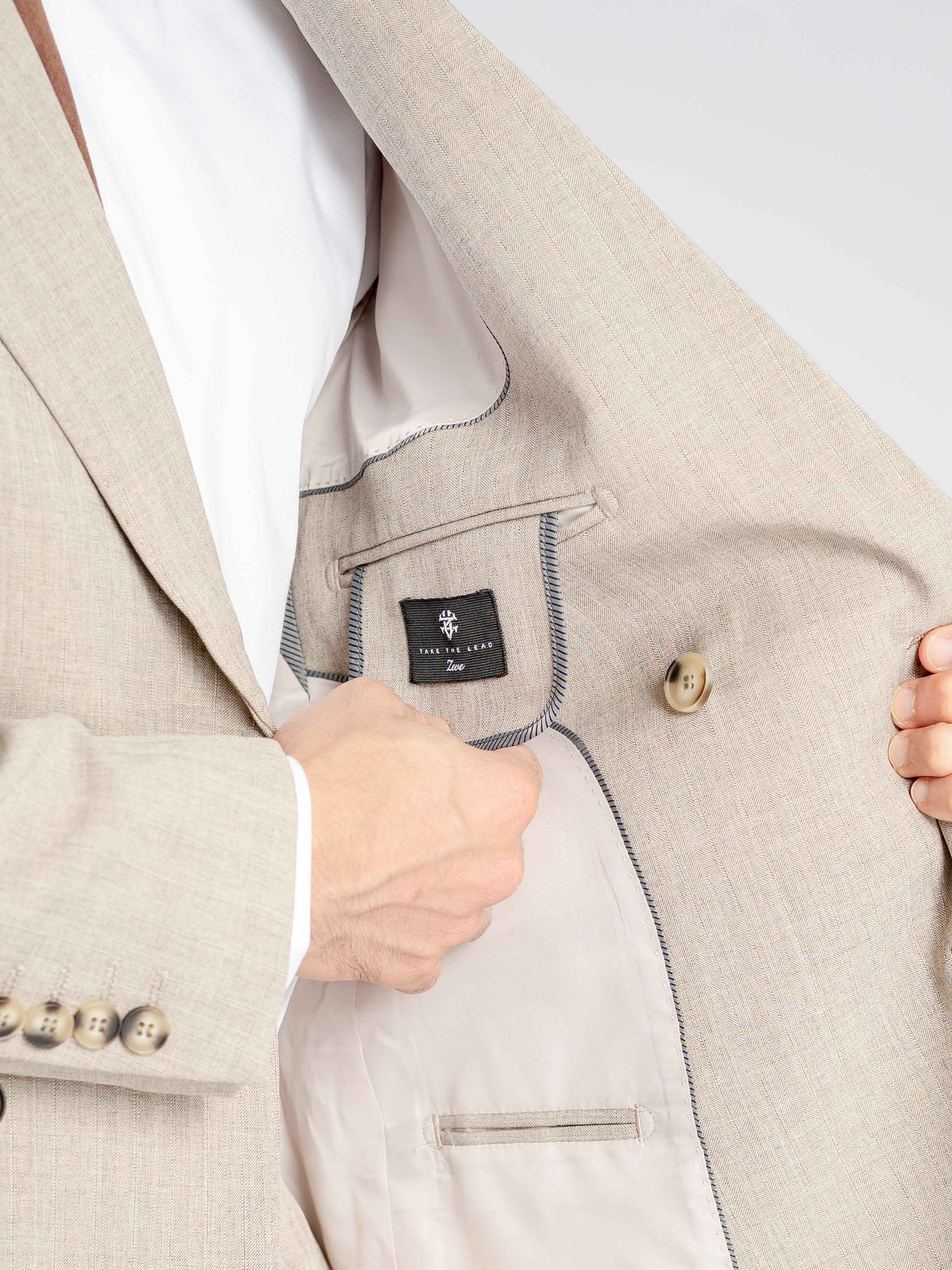 Double Breasted Suit Blazer – Ash Sand (Peak Lapel)