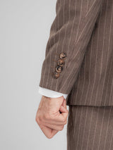 DoubleBreastedSuitBlazerBrownPinstripesPeakLapelCuff - Zeve