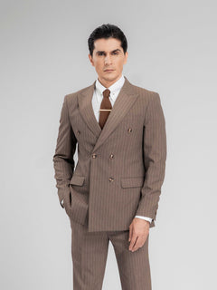 DoubleBreastedSuitBlazerBrownPinstripesPeakLapelHalf2 - Zeve