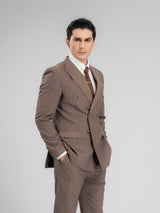 DoubleBreastedSuitBlazerBrownPinstripesPeakLapelMain - Zeve