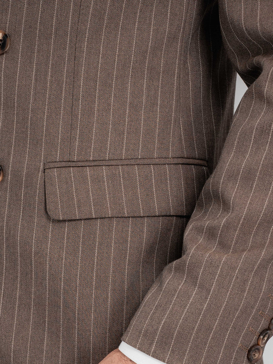DoubleBreastedSuitBlazerBrownPinstripesPeakLapelSidePocket - Zeve