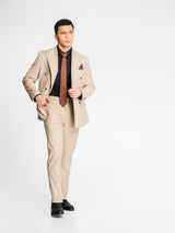 DoubleBreastedSuitBlazerCreamBeigePlain_PeakLapel_Fullbody2 - Zeve
