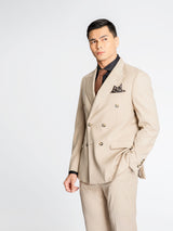DoubleBreastedSuitBlazerCreamBeigePlain_PeakLapel_Halfbody - Zeve
