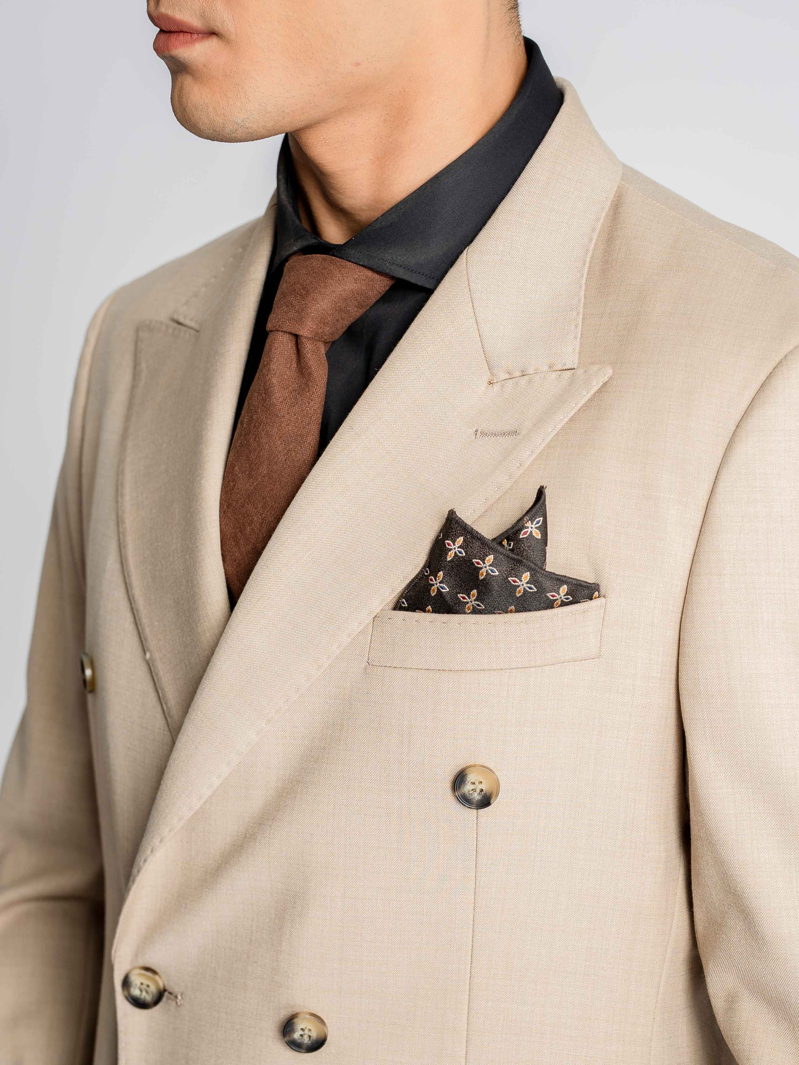 Double Breasted Suit Blazer – Cream Beige Plain (Peak Lapel)