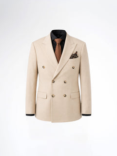 Double Breasted Suit Blazer – Cream Beige Plain (Slim Fit)