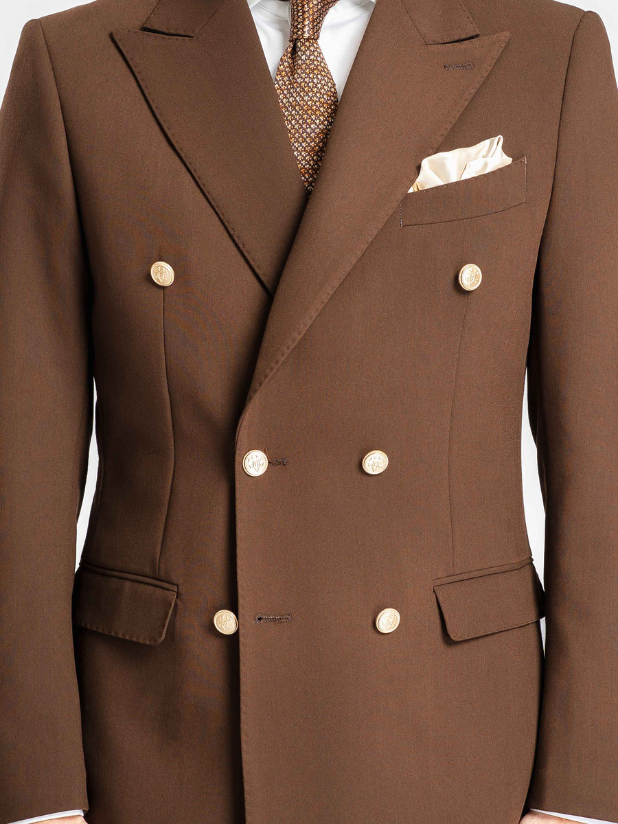 DoubleBreastedSuitBlazerDarkBrownGoldAccent_PeakLapel_11 - Zeve