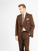 DoubleBreastedSuitBlazerDarkBrownGoldAccent_PeakLapel_4 - Zeve
