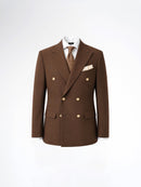 Double Breasted Suit Blazer  - Dark Brown Gold Button Accent (Slim Fit)
