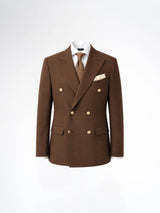 Double Breasted Suit Blazer  - Dark Brown Gold Button Accent (Slim Fit)