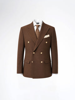 Double Breasted Suit Blazer  - Dark Brown Gold Button Accent (Slim Fit)