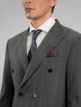 DoubleBreastedSuitBlazerDarkGreyWideStripesPeakLapelCollar - Zeve