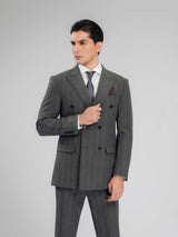 DoubleBreastedSuitBlazerDarkGreyWideStripesPeakLapelHalf - Zeve