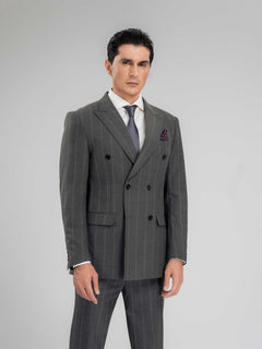 DoubleBreastedSuitBlazerDarkGreyWideStripesPeakLapelMain - Zeve