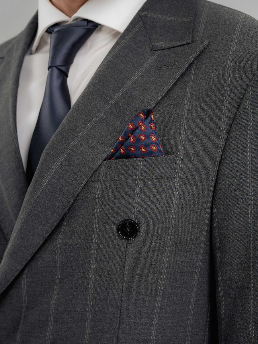 DoubleBreastedSuitBlazerDarkGreyWideStripesPeakLapelPocket - Zeve