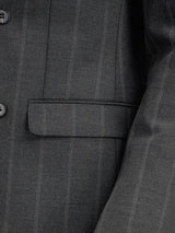 DoubleBreastedSuitBlazerDarkGreyWideStripesPeakLapelSidePocket - Zeve
