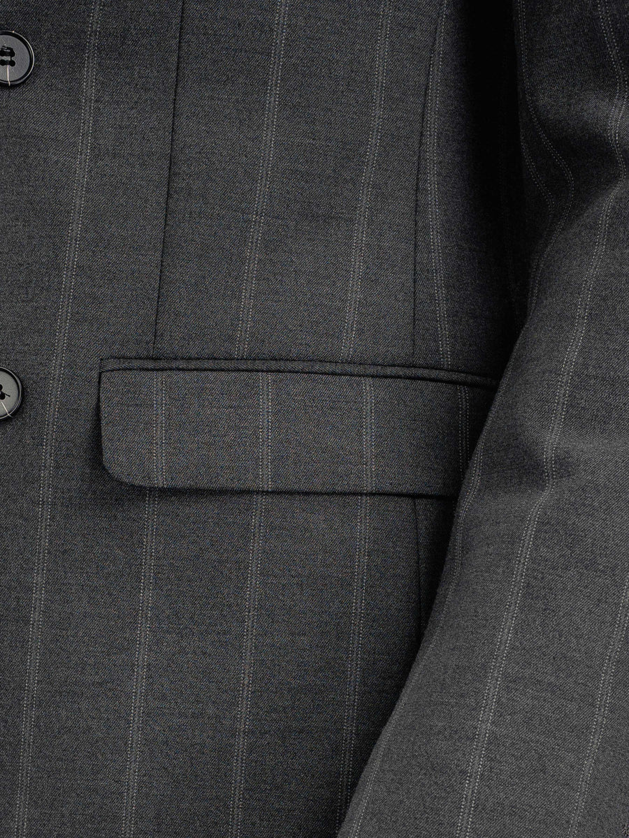 DoubleBreastedSuitBlazerDarkGreyWideStripesPeakLapelSidePocket - Zeve
