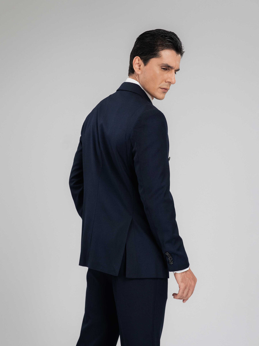 DoubleBreastedSuitBlazerDeepBluePlainPeakLapelBack - Zeve