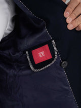 DoubleBreastedSuitBlazerDeepBluePlainPeakLapelInsidePocket - Zeve