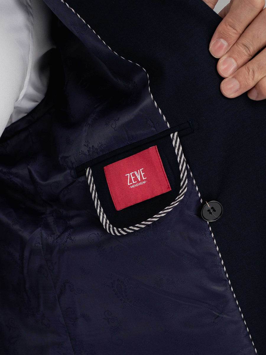 DoubleBreastedSuitBlazerDeepBluePlainPeakLapelInsidePocket - Zeve