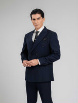 DoubleBreastedSuitBlazerDeepBluePlainPeakLapelMain - Zeve