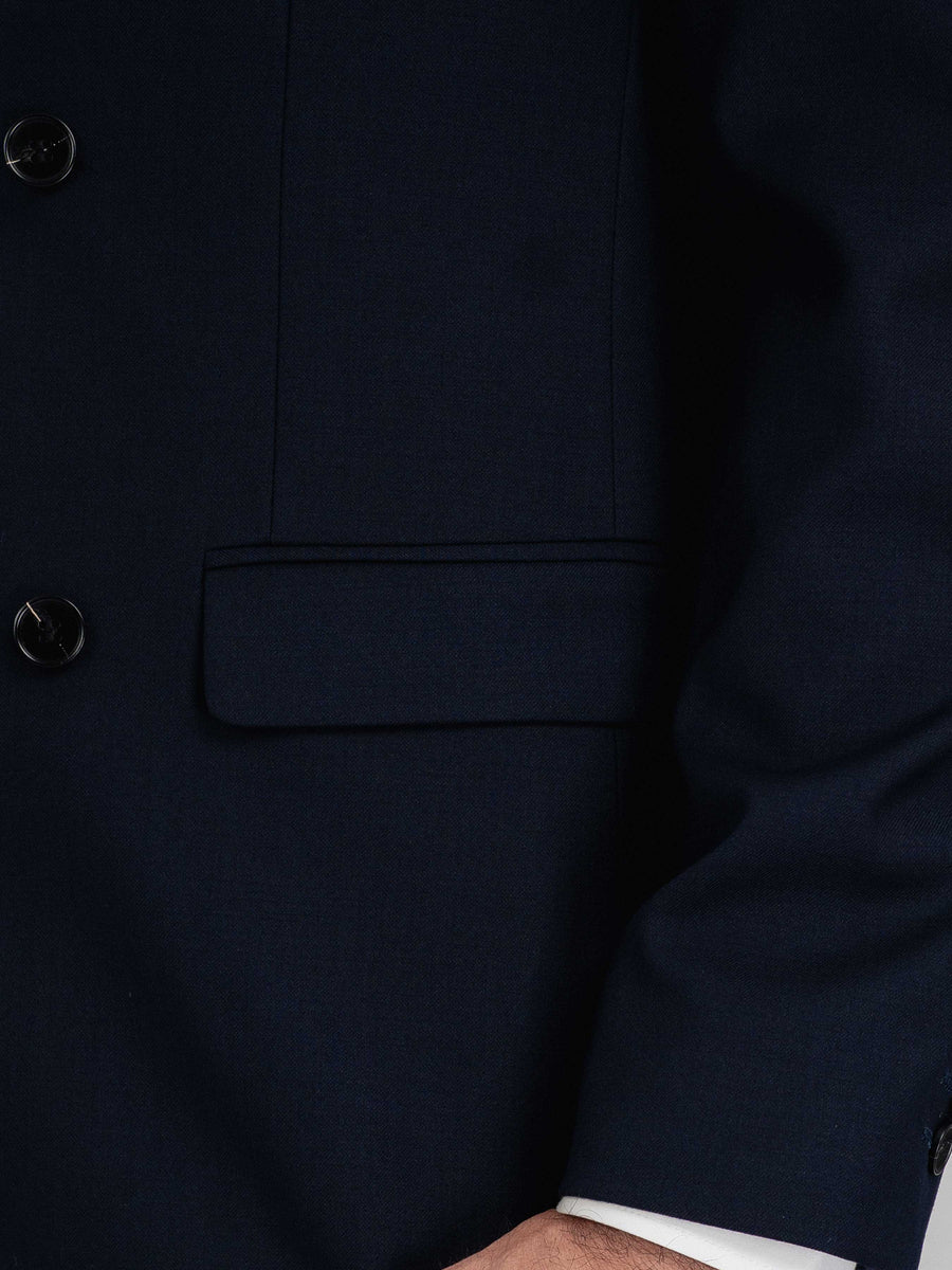 DoubleBreastedSuitBlazerDeepBluePlainPeakLapelSidePocket - Zeve