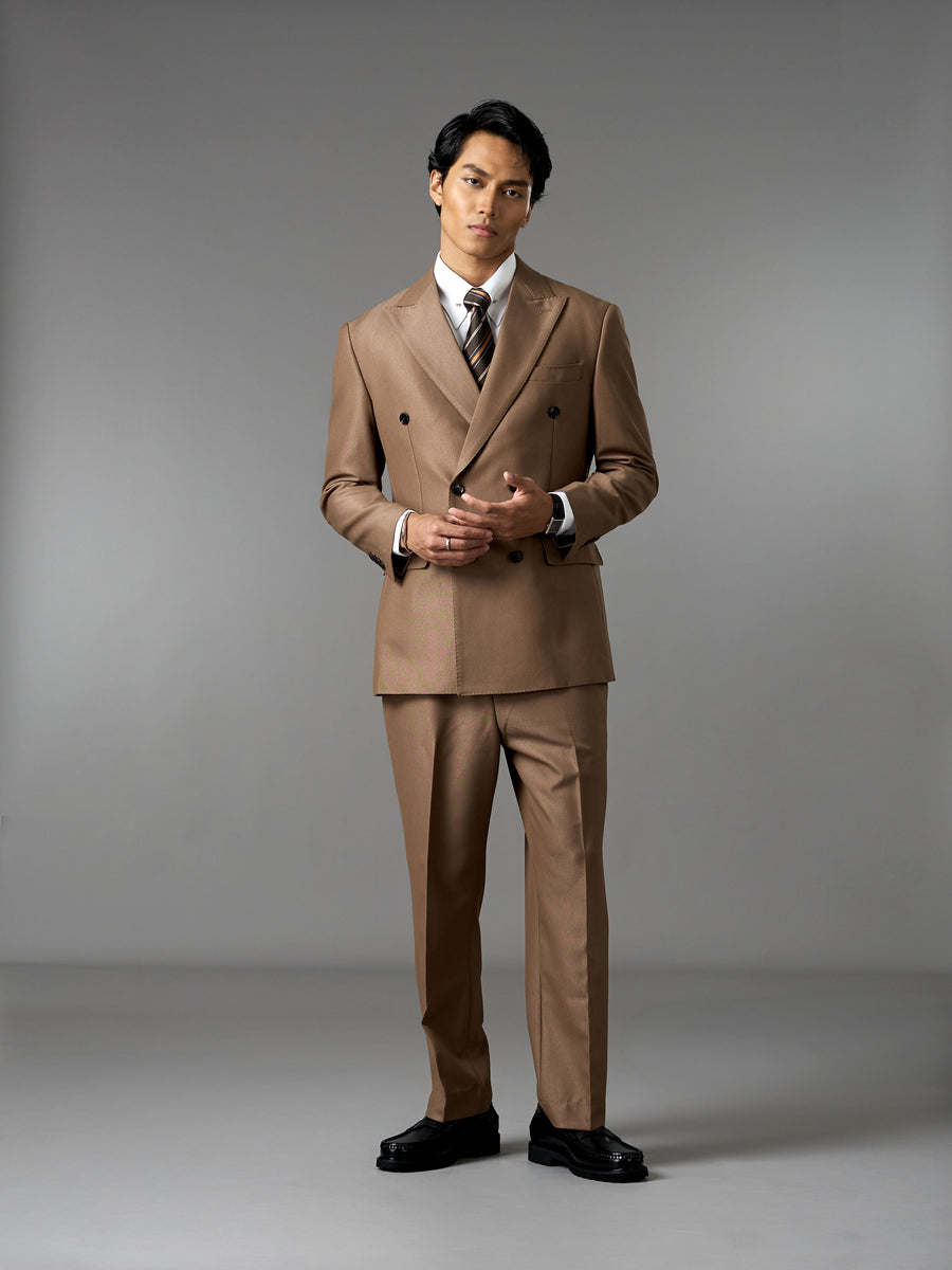 Double Breasted Suit Blazer - Golden Khaki (Regular Fit)