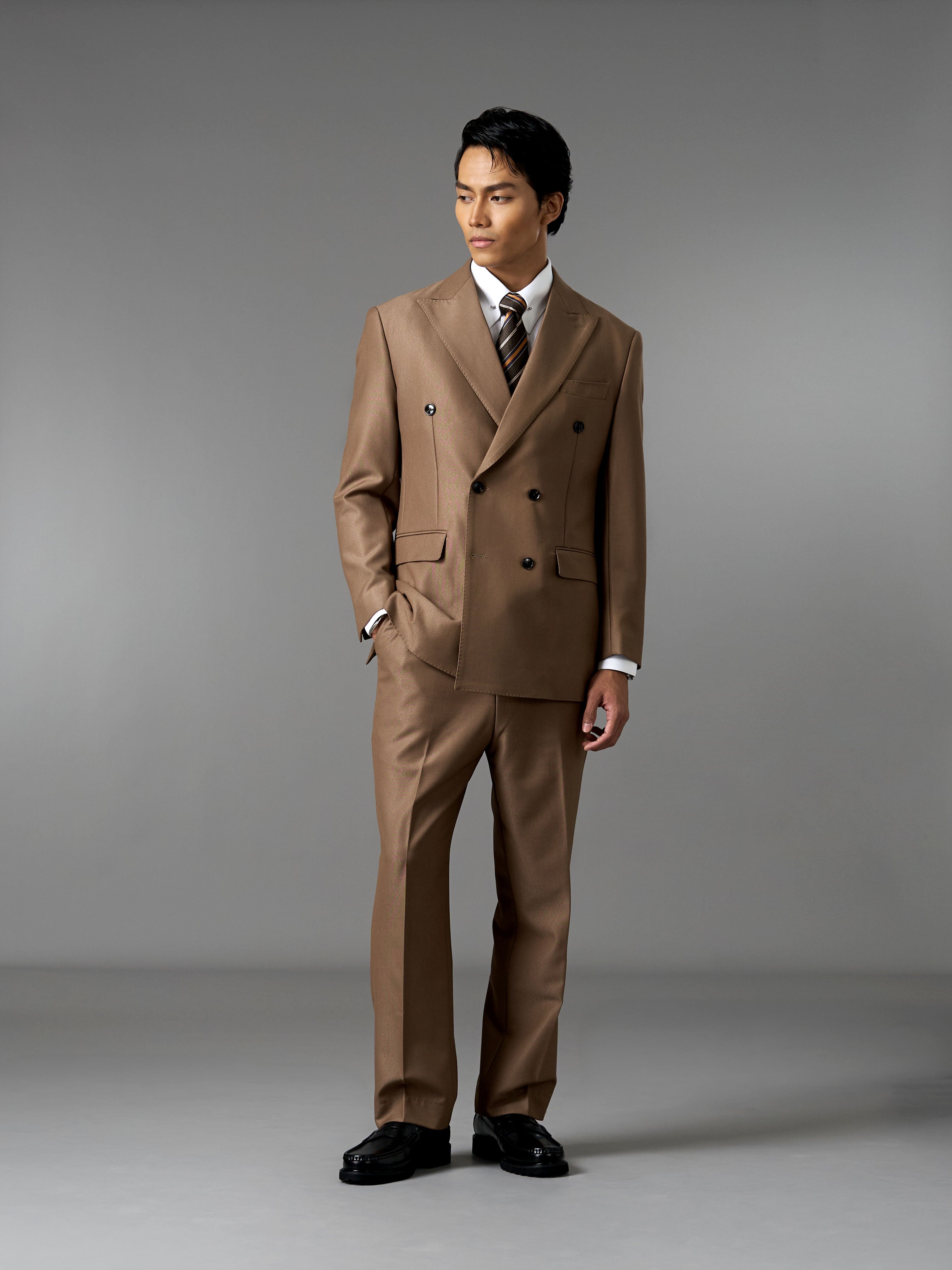 Double Breasted Suit Blazer - Golden Khaki (Regular Fit)