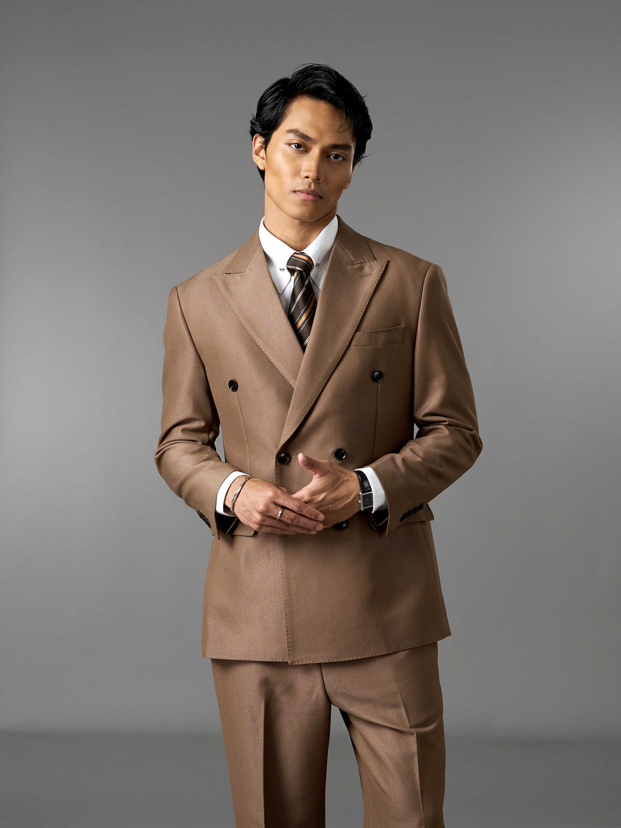 Double Breasted Suit Blazer - Golden Khaki (Regular Fit)