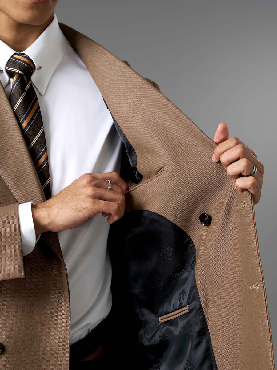 Double Breasted Suit Blazer - Golden Khaki (Regular Fit)