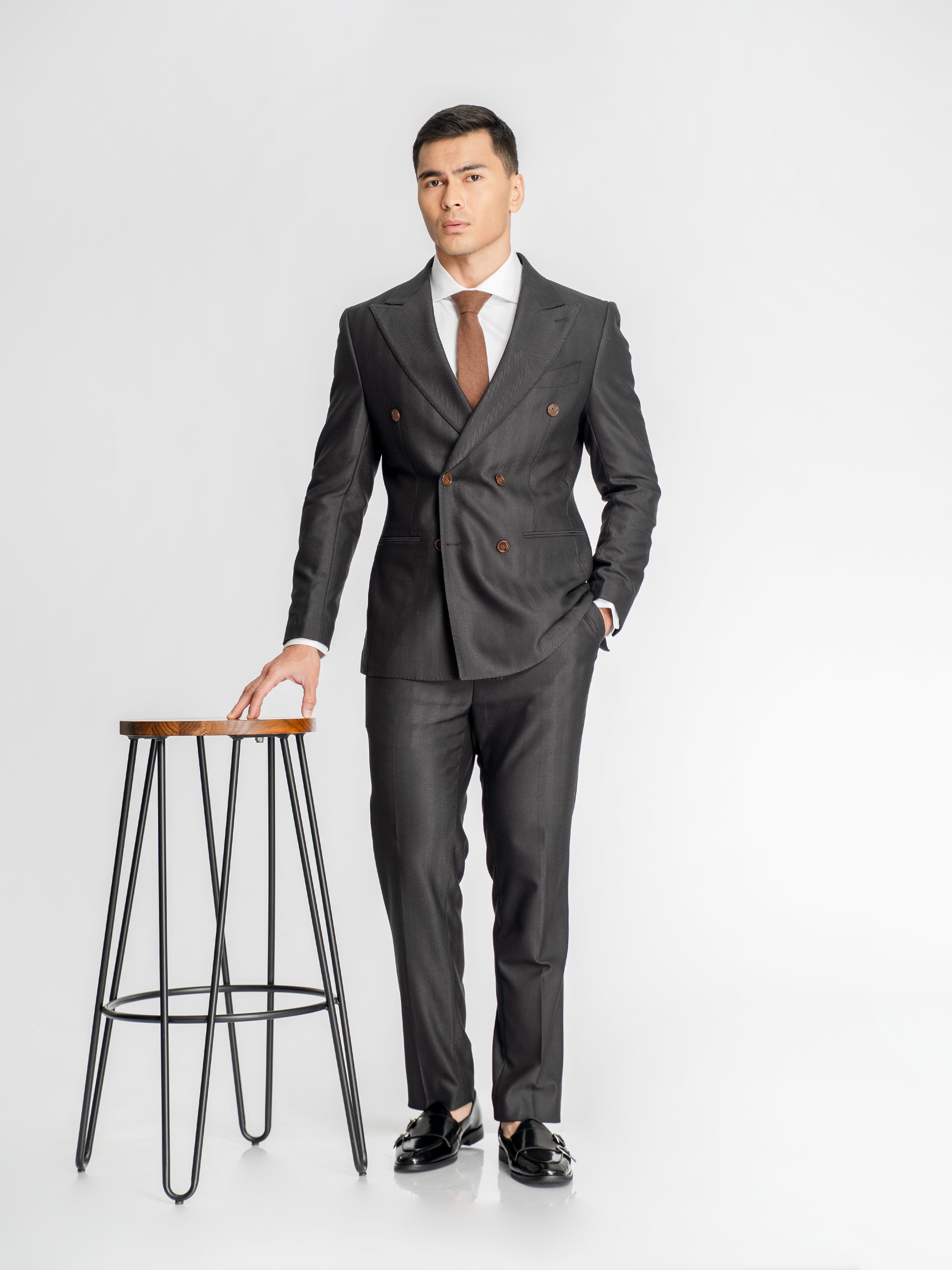 Double Breasted Suit Blazer – Grey Charcoal Shadow Stripe
