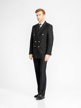 DoubleBreastedSuitBlazerJetBlackGoldAccent_PeakLapel_1 - Zeve