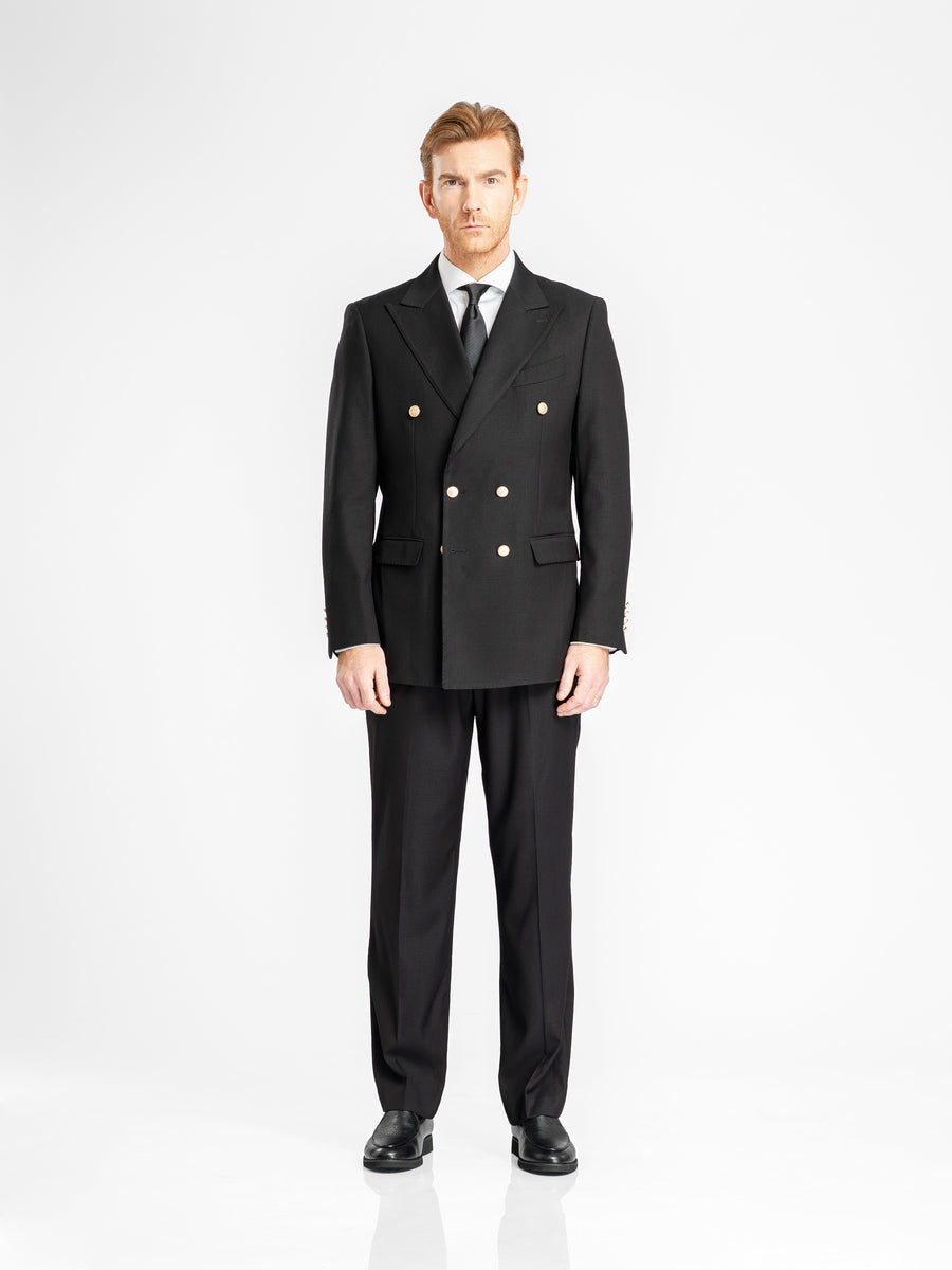 DoubleBreastedSuitBlazerJetBlackGoldAccent_PeakLapel_2 - Zeve