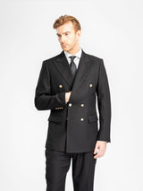 DoubleBreastedSuitBlazerJetBlackGoldAccent_PeakLapel_4 - Zeve