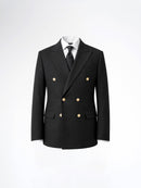 Double Breasted Suit Blazer – Jet Black Gold Button Accent (Slim Fit)