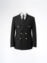 Double Breasted Suit Blazer – Jet Black Gold Button Accent (Slim Fit)