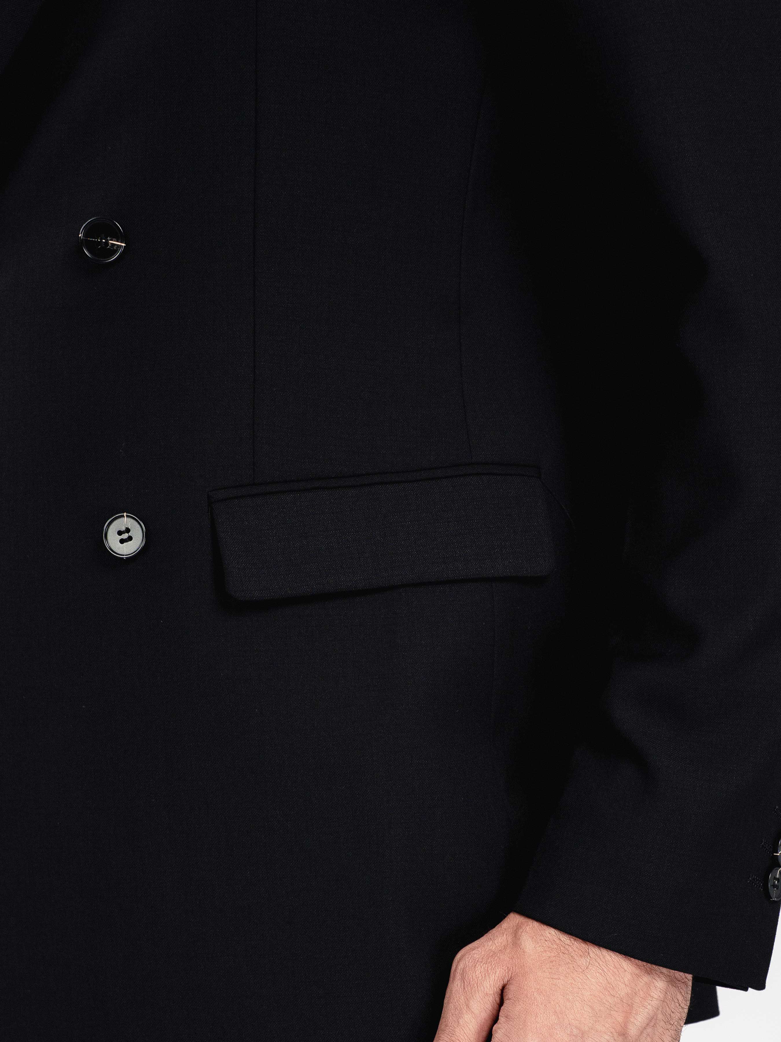 Double Breasted Suit Blazer - Jet Black Plain (Peak Lapel)