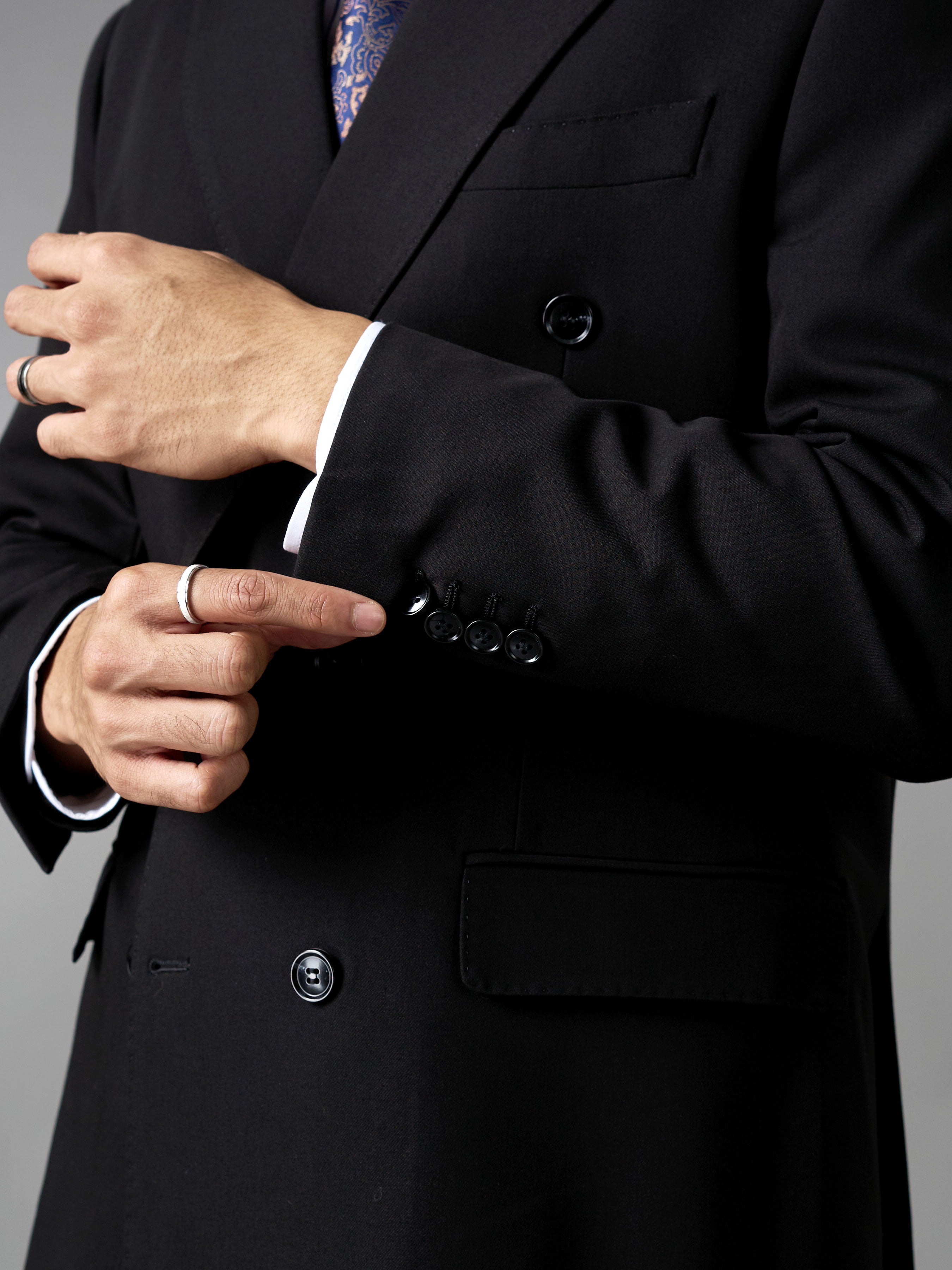 Double Breasted Suit Blazer - Midnight Black (Regular Fit)