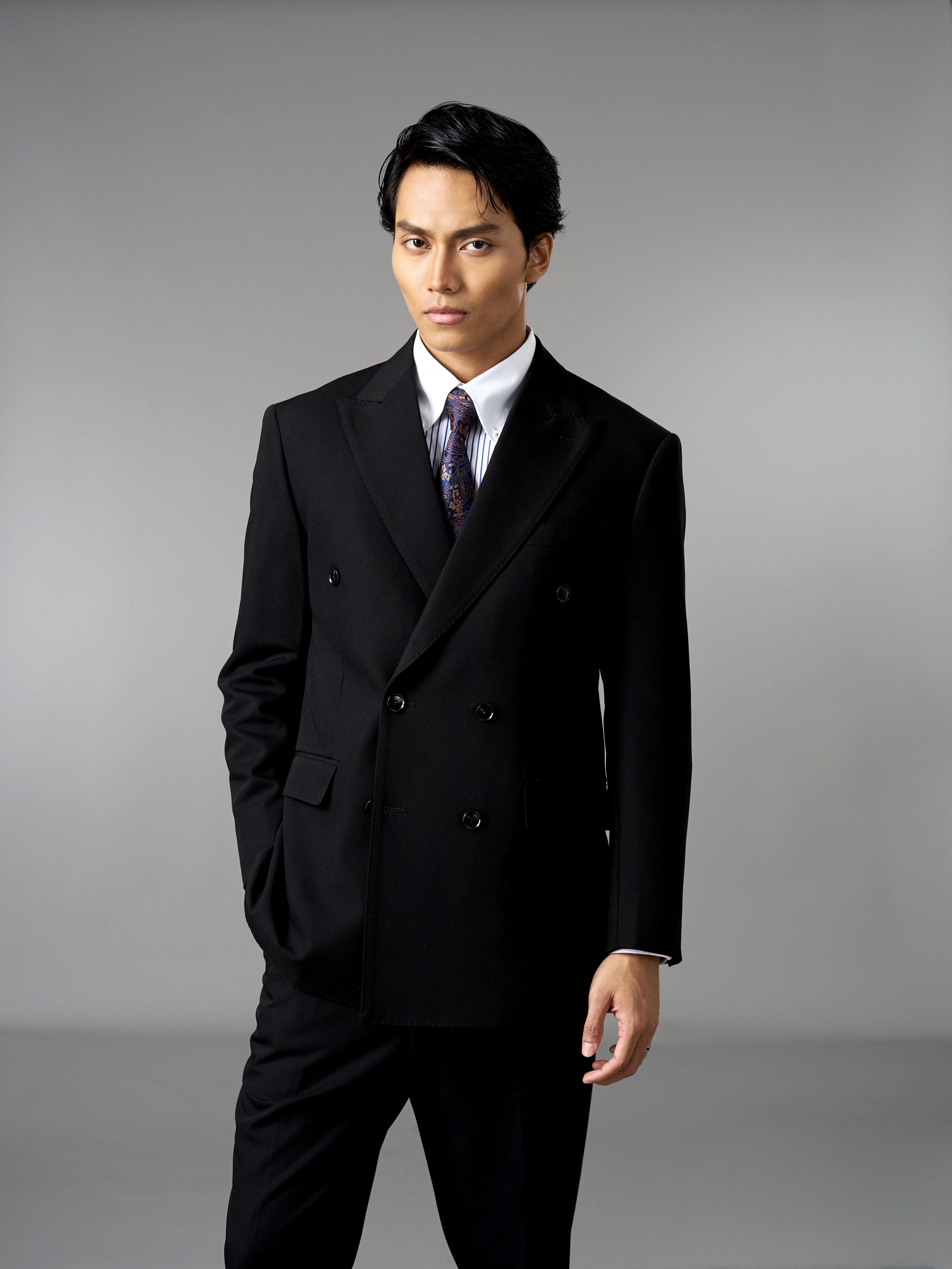 Double Breasted Suit Blazer - Midnight Black (Regular Fit)