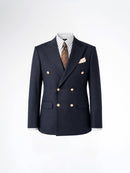 Double Breasted Suit Blazer - Midnight Blue Gold Button Accent (Slim Fit)