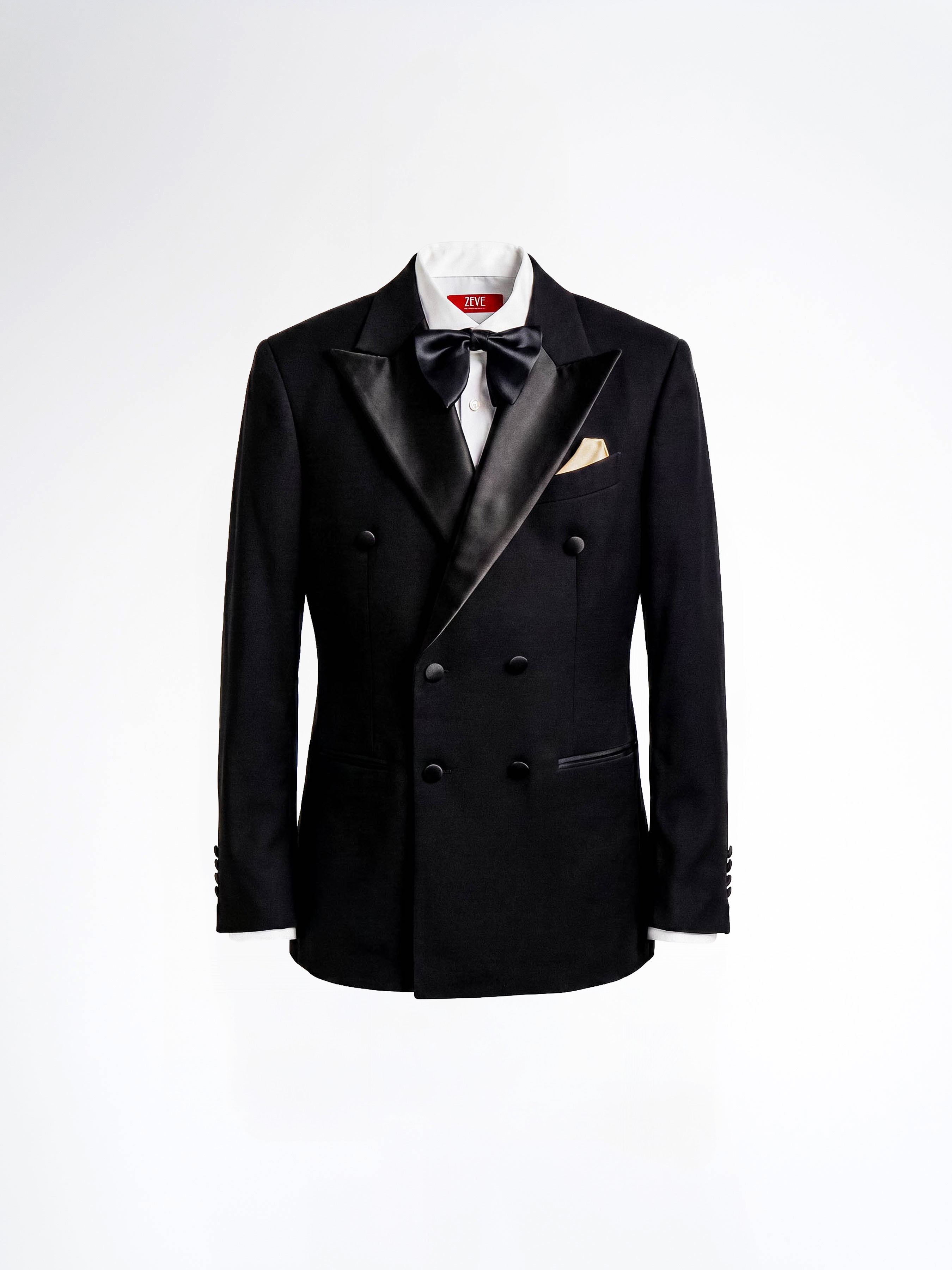 Double Breasted Suit Blazer Tux - Jet Black (Peak Lapel)