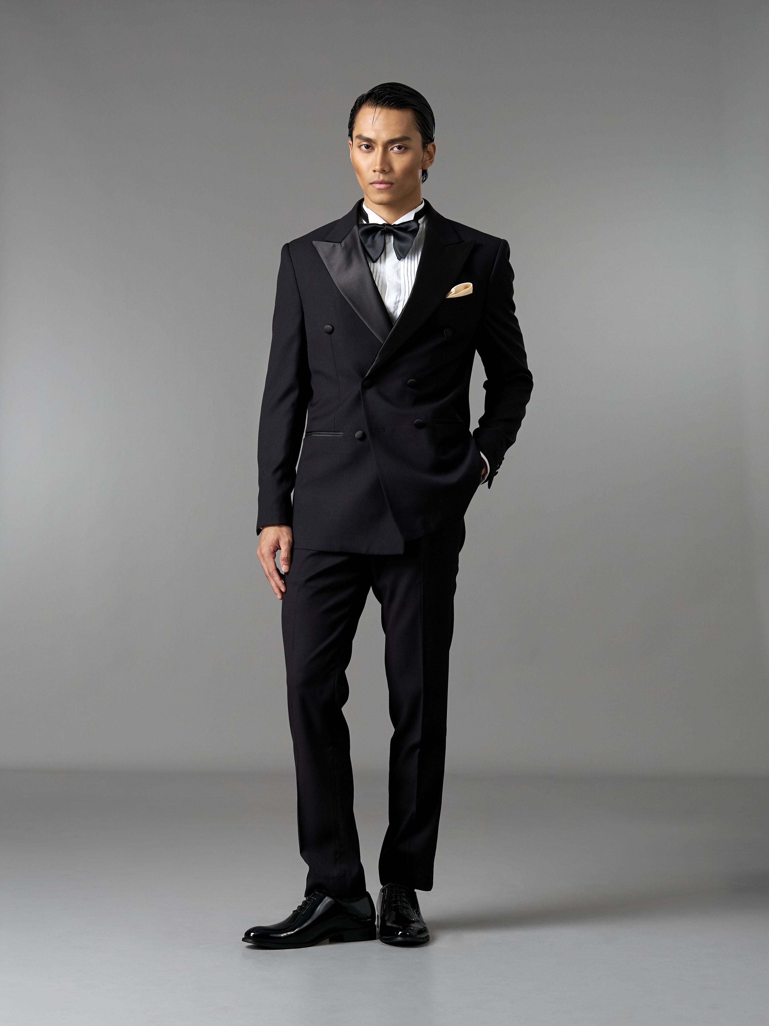 Double Breasted Suit Blazer Tux - Jet Black (Slim Fit)