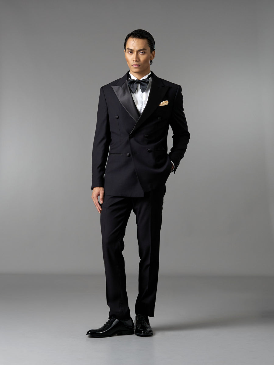 Double Breasted Suit Blazer Tux - Jet Black (Slim Fit)