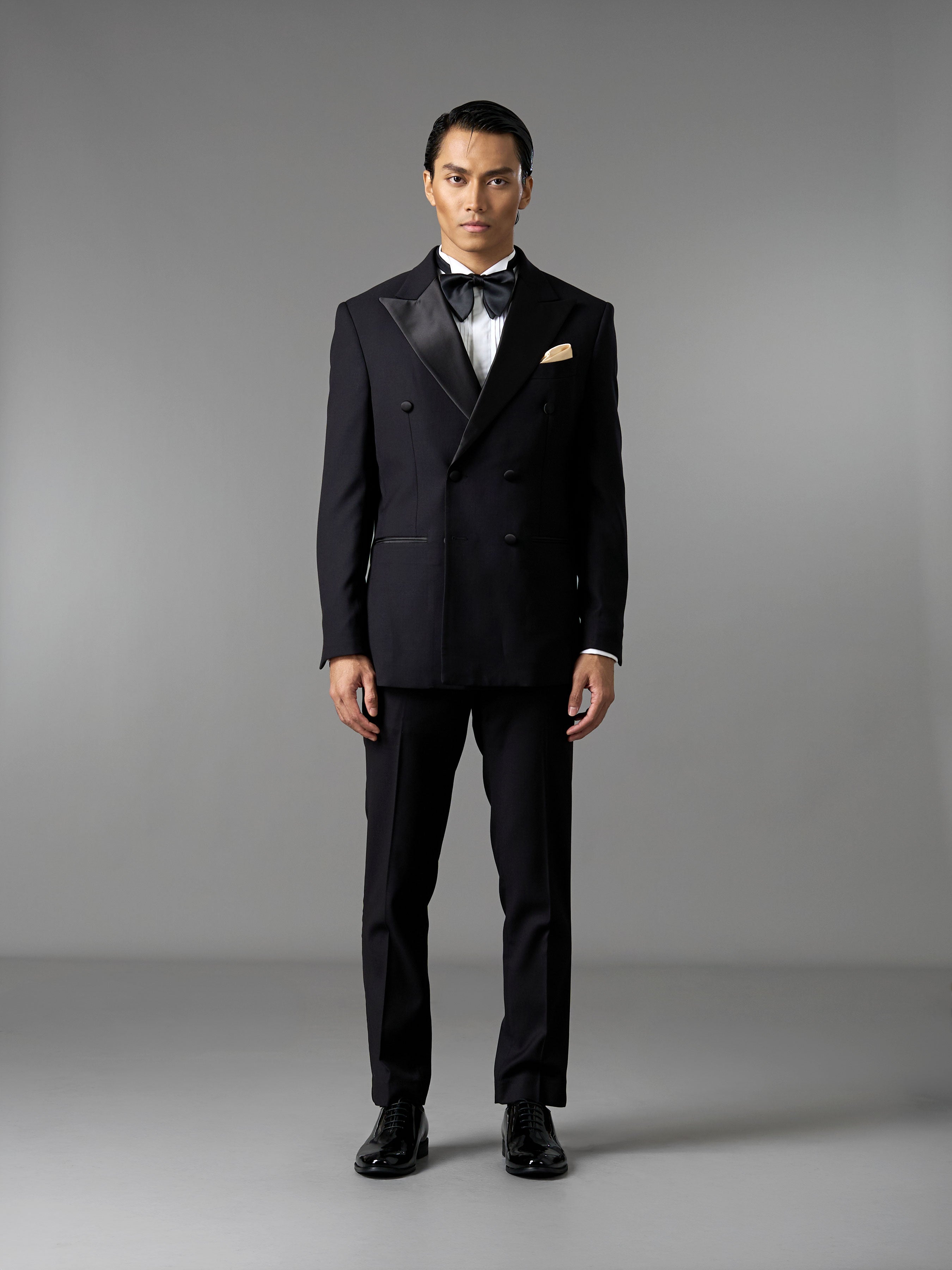 Double Breasted Suit Blazer Tux - Jet Black (Slim Fit)