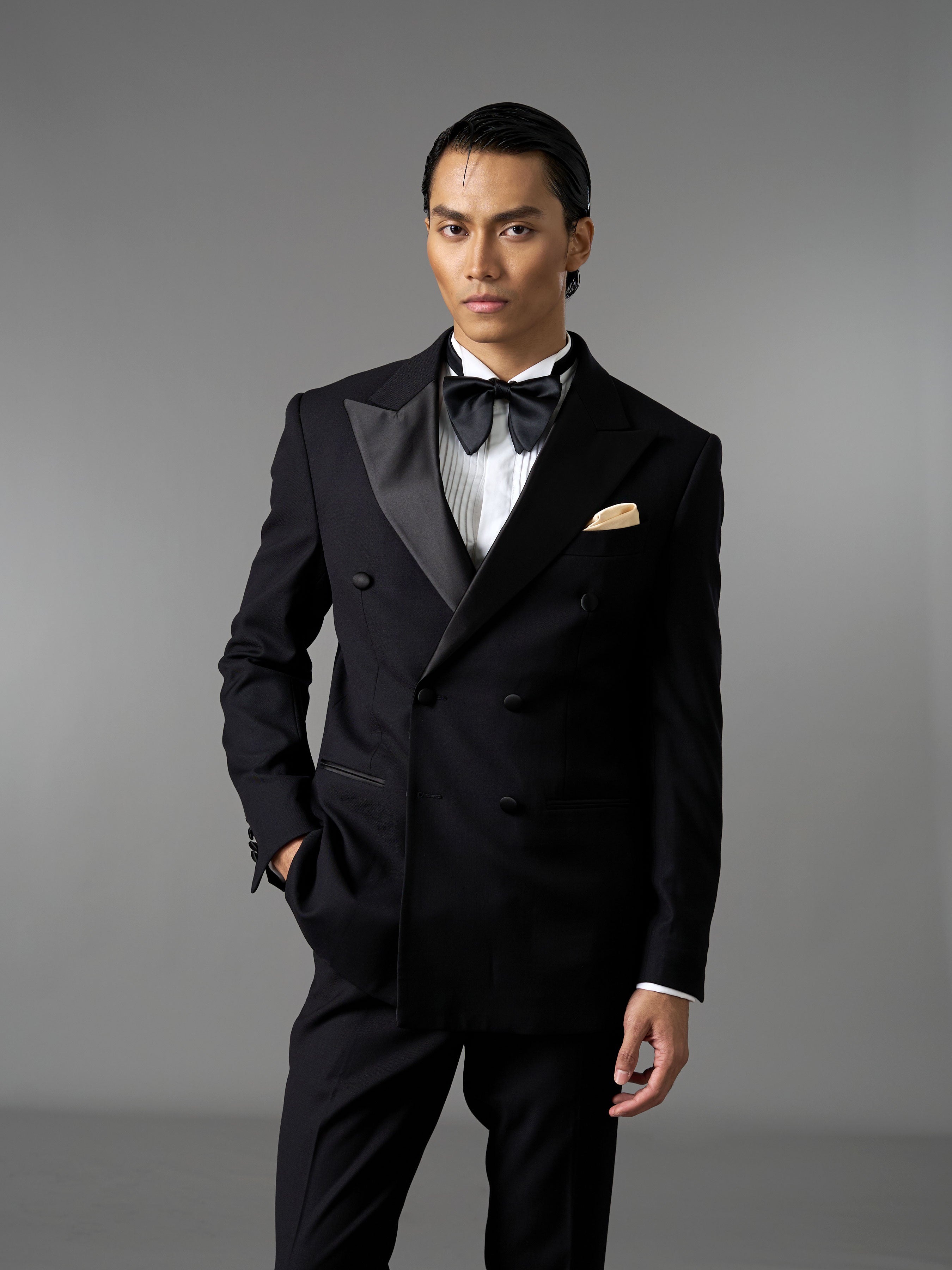 Double Breasted Suit Blazer Tux - Jet Black (Slim Fit)